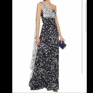 Mikael Aghal One shoulder printed silk gown